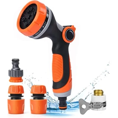 Image of GardenHose Pipe Spray Gun, Hosepipe Nozzle Gun with Connect Adapters, High Pressure Anti Leaking Garden Hose 10 Adjustable Patterns for Cleaning, Watering, Washing Cars, Bathing Pets