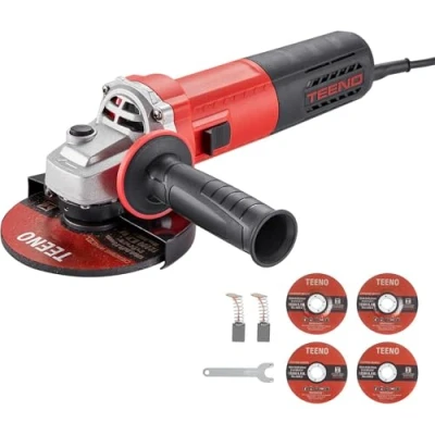 Image of TEENO Angle Grinder 1000W, Corded Variable Speed of 2000 12000 RPM (Grinding/Cutting Disc: 125 mm 4 Pieces), Used for Cutting and Grinding Metal, Protective Shell Handle