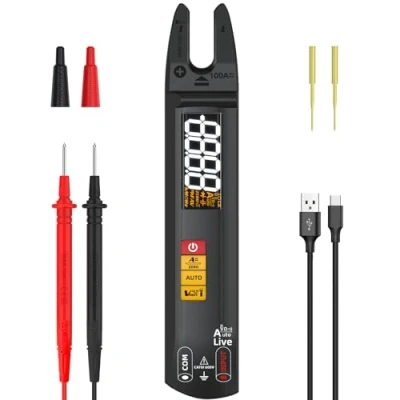 Image of BSIDE U0 Fully Automatic Digital Multimeter Open Jaw Clamp Meter AC DC Large Display, Current Voltage Resistance Continuity Smart Testing, Mini Rechargeable Detector with Back Probe Pins