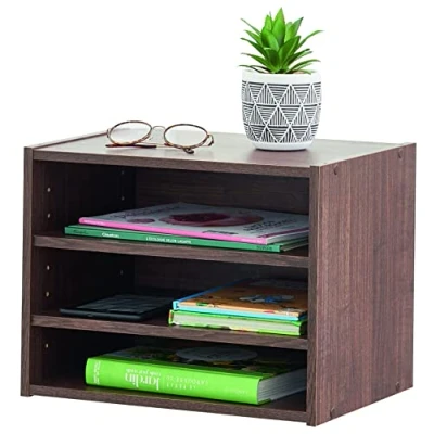 Image of Iris Ohyama, Small storage unit, Bedside table, Occasional furniture, Nightstand, 3 Shelves adjustable every 3.2 cm, Solid, Office, Bedroom, Living room Stack Box STB 400T Brown