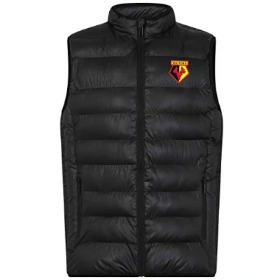 Image of Watford FC Official Football Gift Mens Padded Body Warmer Jacket Gilet Small Black