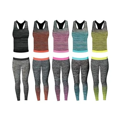Image of GadgetsGlobal Ladies Gym Suit Vest Top Sport Zone Active Wear Leggings and Set(S10) (One Size fits Most UK 8 14 (Stretch), Pink)