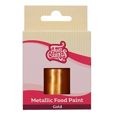 Image of FunCakes Metallic Food Paint Gold: Create Effects on Fondant, Marzipan, Gum Paste, Royal Icing, Cookies. 100% Edible Paint, Halal, Suitable for Vegetarians and Vegans. 30 ml.