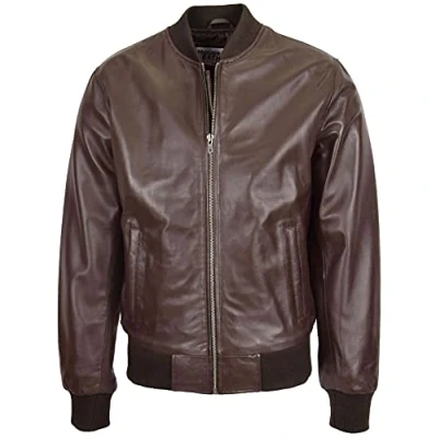 Image of Mens Real Leather Bomber Jacket MA 1 Varsity Style Ryan (L, Brown)