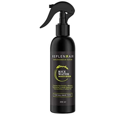 Image of Replenhair Rice Water Organic Hair Growth Spray Leave In Conditioner Infused with Peppermint Oil &amp; Essential for Growth, Moisturiser Bottle Fall Dandruff, 250ml