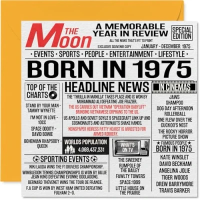 Image of 49th Birthday Cards for Men Women Born In 1975 Newspaper Happy 49 Card Mum Dad Uncle Aunt Vintage Retro Back 1975, 145mm x Forty Nine Ninth Bday Greeting