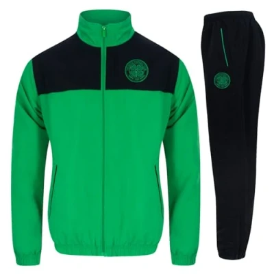 Image of Celtic FC Official Football Gift Mens Jacket &amp; Pants Tracksuit Set Black Green 3XL