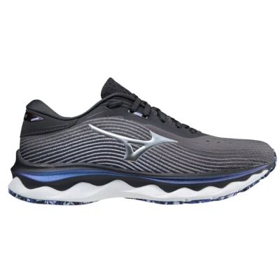 Image of Mizuno Women&#039;s Wave Sky 5 Sneaker, Blackened Pearl Silver Violet Glow, UK