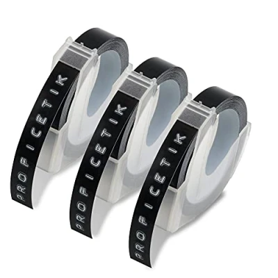 Image of 3 X S0898130 Compatible with Dymo Omega Label Tape Self Adhesive 9mm Embossing 3D Vinyl Labels for Junior Home Maker, White on Black