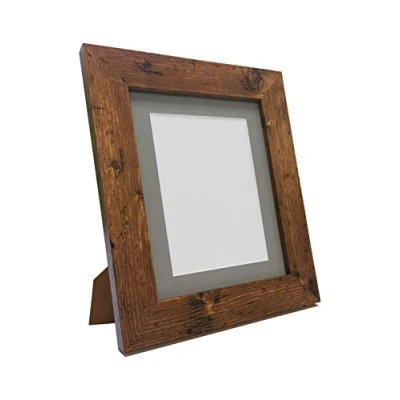 Image of Metro Vintage Wood Photo Picture Poster Frame with Dark Grey Mount A1 Image Size A2 (Plastic Glass)