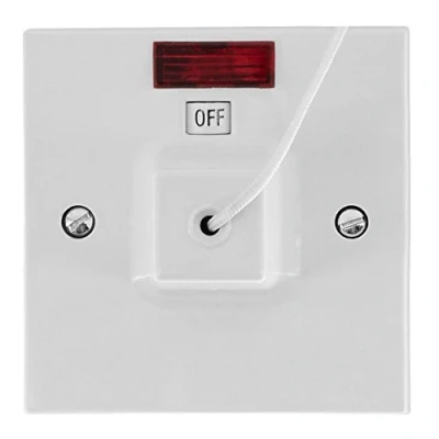 Image of Merriway BH05738 Ceiling Pull Cord Switch With Neon Indicator, 45 Amp , White