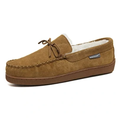 Image of DUNLOP Mens Joshua Suede Leather Warm Comfy Moccasin Memory Foam Slippers (Tan 11)
