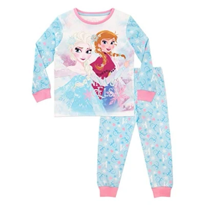 Image of Disney Frozen Pyjamas 100% Cotton Kids Pjs Long Sleeve Girls&#039; Pyjama Sets Princess Anna &amp; Elsa Childrens Nightwear Blue 18 24 Months