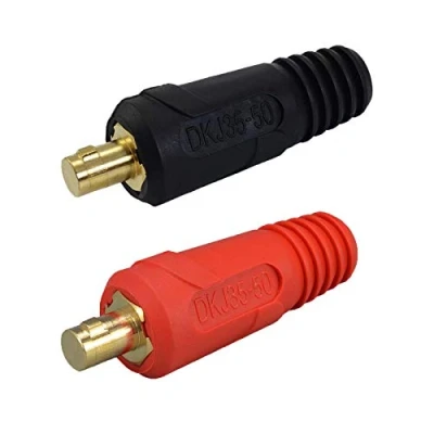 Image of RIVERWELD TIG Welding Cable Panel Connector Socket Quick Fitting Size DKJ35 50mm fit Dinse style Red and Black 2pcs