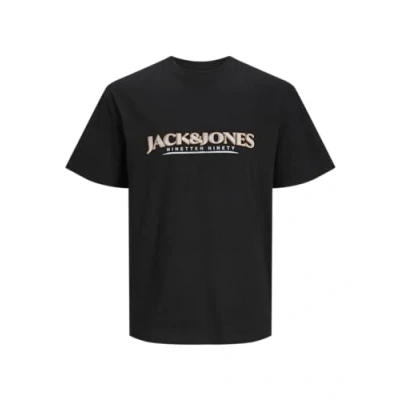 Image of JACK &amp; JONES Men&#039;s Jorgrand Branding Tee Ss Crew Neck Blk T Shirt, Black, S