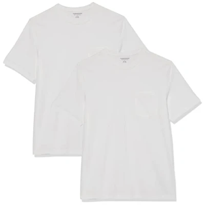Image of Amazon Essentials Men&#039;s T Shirt Regular Fit Short Sleeve Crewneck Pocket, Pack of 2, White, 4XL Plus Tall