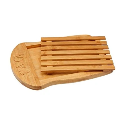 Image of 1 x 100% Bamboo Wood Bread Board, Chopping Board with Crumb Catcher, Durable and Resistant (35 26 cm)