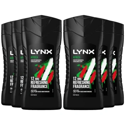 Image of 6pk of 225ml Lynx 12hr Refreshing Africa Squeezed Mandarin &amp; Sandalwood Bodywash