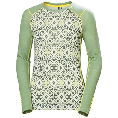 Image of Helly Hansen Women&#039;s Lifa Merino Midweight Graphic Crew Shirt, Green, M UK