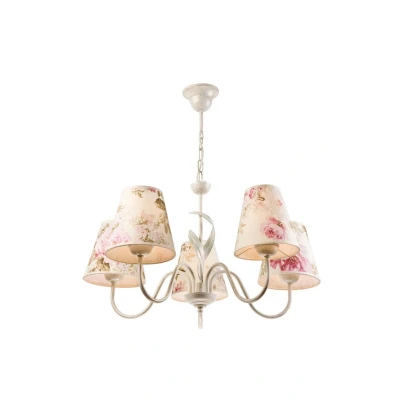 Image of Aleksis Multi Arm Pendant Ceiling Light With Fabric Shades, White, 5x E27