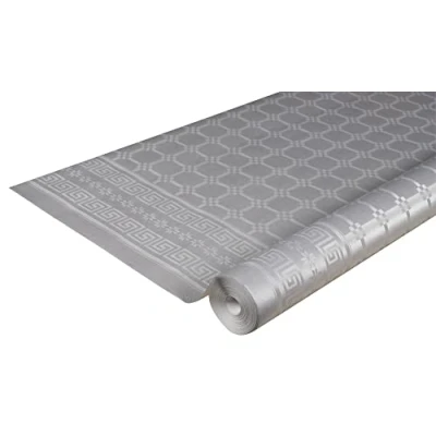 Image of Damask paper disposable tablecloth in roll 25 M long X 1.18 wide with a chic and classic universal pattern silver