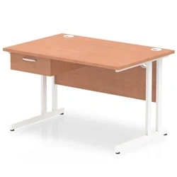 Image of Impulse 1200x800 Desk Beech/White Cantilever Leg 1x1 Drawer Fixed Ped
