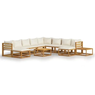 Image of vidaXL 12 Piece Garden Lounge Set Solid Acacia Wood Outdoor Furniture with Cushions and Coffee Table Modular Design Patio Sofa