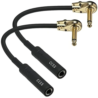 Image of CNCESS CESS 233 Thin Plug Right Angle Guitar Adapter, 6.35mm 1/4 TS Female to Male Extension Cord, Space Saving, for Amplifiers, Guitars, Pianos, Home Theater, 6 Inches, 2 Pack