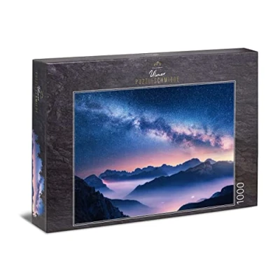 Image of Ulmer Puzzleschmiede Puzzle &quot;Milky Way&quot; Classic 1000 Pieces Space Imaginative View of the Universe Above Mist and Night Sky in Mountains Made Germany