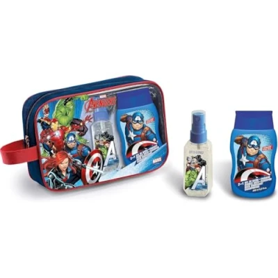 Image of Marvel Avengers Toiletry Bag with 2 in 1 Bubble Bath &amp; Shampoo (200ml) and Eau de Toilette (90ml) Natural Perfume Spray for Kids