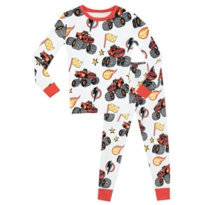 Image of Blaze and the Monster Machines Boys Pyjamas 100% Cotton Kids Pjs Snug Fitting Boys&#039; Pyjama Sets Truck Childrens Nightwear 7 to 8 Years White