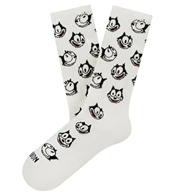 Image of Jimmy Lion Felix The Cat socks in combed cotton. Sizes 36 40 41 46 mid calf., Athletic Smile White, M