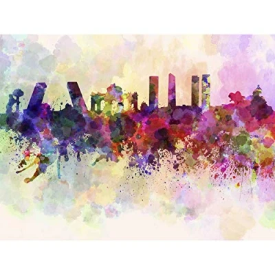 Image of Wee Blue Coo Art Painting Drawing Cityscape Paint Splash Skyline Madrid Large Print Poster Wall Decor 18x24 inch