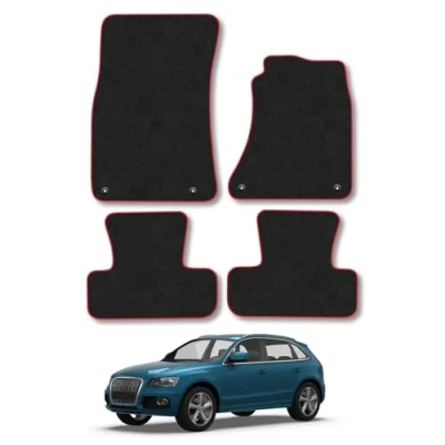 Image of Car Mats Compatible with Audi Q5 (2008 2016) Tailored Fit Red Carpet Floor Set Accessory Custom 4 Pieces Anti Slip Backing &amp; Binding Trim Edge