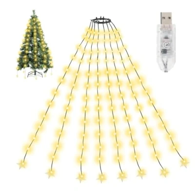 Image of SALCAR Christmas Tree Lights, 1.5m x 8 Strands 120 Warm White LED Fairy Lights for 3 5ft Xmas Trees, USB Powered with Modes, Timer, Memory, Easy Install Indoor/Outdoor Decorations