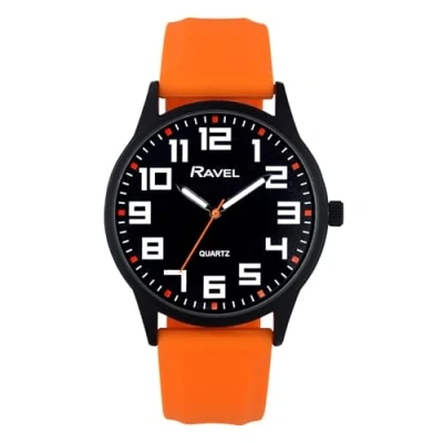 Image of Ravel Men&#039;s Black Cased Watch with Silicon Sports Strap and Highlighted Hour Markers Analogue Quartz RS003.08 Orange