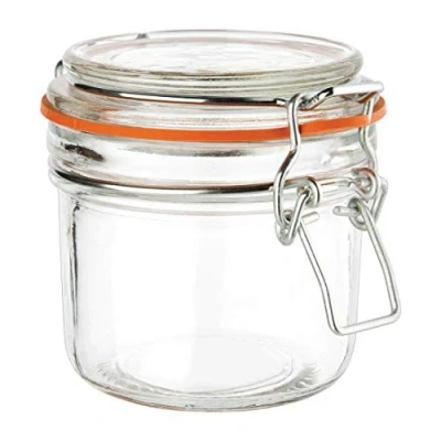 Image of Vogue Clip Top Round Glass Jars 200 ml (Pack of 6), Preserve Jars, Reusable Jam Airtight Food Storage, Kitchen Preserving and Pickling, Spice or Herb Containers, GH328