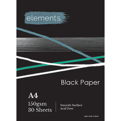 Image of Elements A4 Black Sketch Pad 150 GSM Acid Free Paper 30 Sheets of Smooth Ideal for Mixed Media, Pencils, Pastels, Gel Pens, Charcoal &amp; More