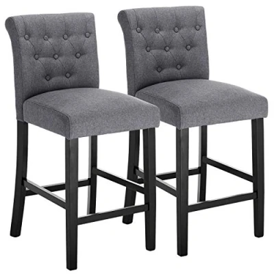 Image of WOLTU Breakfast Kitchen Counter Chairs Bar Stools Set of 2 Wood Legs Barstools Dark Grey High