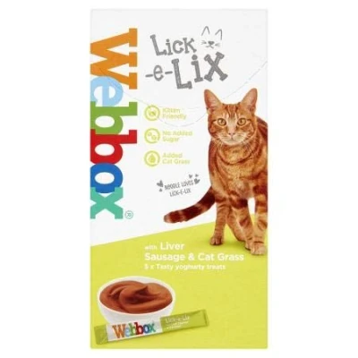 Image of Webbox Lick e Lix Unique Tasty Cat Treats Box (All Flavours) 5 7 Per Pack Liver Sausage &amp; Grass Pack, 1