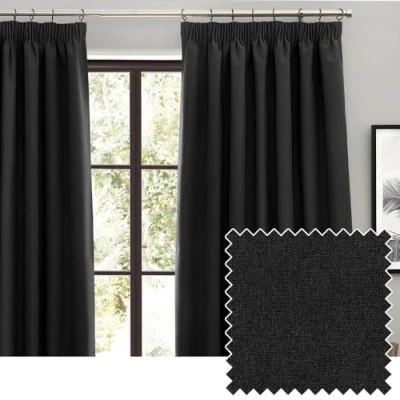 Image of furn. Dawn Blackout Pencil Pleat Curtains Black 117 x 137cm