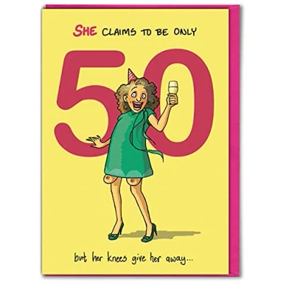 Image of Brainbox Candy Hilariously Funny 50th Birthday Card &#039;Claims To Be 50&#039; Age 50 Fiftieth Silly Cheeky Cards For Her Ladies Women Friends