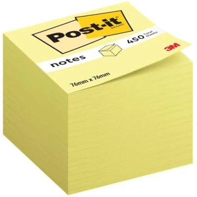Image of Post it Sticky Notes Cube Canary Yellow, Pack of 1 Pad, 450 Sheets, 76 mm x Self Stick for Note Taking, to Do Lists &amp; Reminders