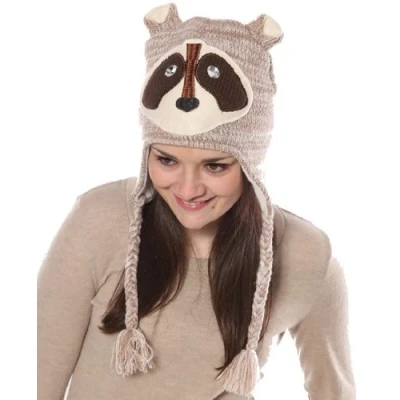 Image of Ladies/Girls Novelty Animal Knitted Peruvian Peru Thermal Ski Hats racoon