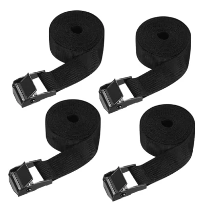Image of SHUBEIEUMI Tie Down Straps, 4 Pack Straps with Buckles, 2cm x 200cm Adjustable Cargo Ratchet for Motorcycle, Cargo, Trucks, Trailer, Luggage (Black)