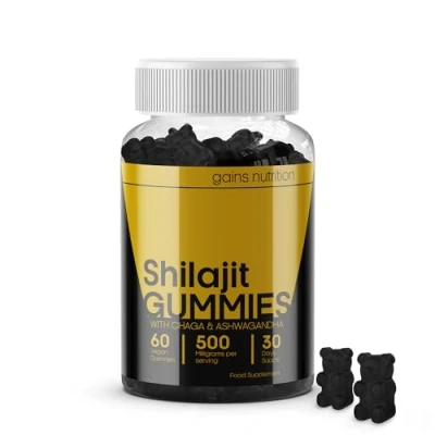 Image of GN Shilajit Gummies 60 High Strength Daily 500mg Himalayan per Serving with Chaga &amp; Ashwagandha for Men Women Non GMO, Gluten Allergen Free