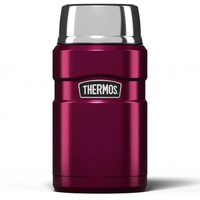 Image of Thermos Stainless King Food Flask, 710ml Capacity Sleek Multi Purpose Flask for Daily Prep Durable Steel with Raspberry Finish Ideal On The Go Meals &amp; Drinks