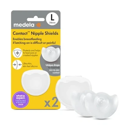 Image of Medela Contact Nipple Shield For Breastfeeding, 24mm Medium Nippleshield, Latch Difficulties or Flat Inverted Nipples, 2 Count with Carrying Case, Made Without BPA