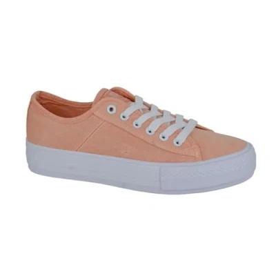Image of Dek Womens Canvas Shoes Lace Up Trainers Casual Gym Plimsoll Flat Pump Platform Coral Pink 3