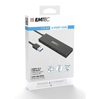 Image of Emtec Hub Ultra Slim USB3.1 4 Port T620A Type A Micro SD ECHUBT620A